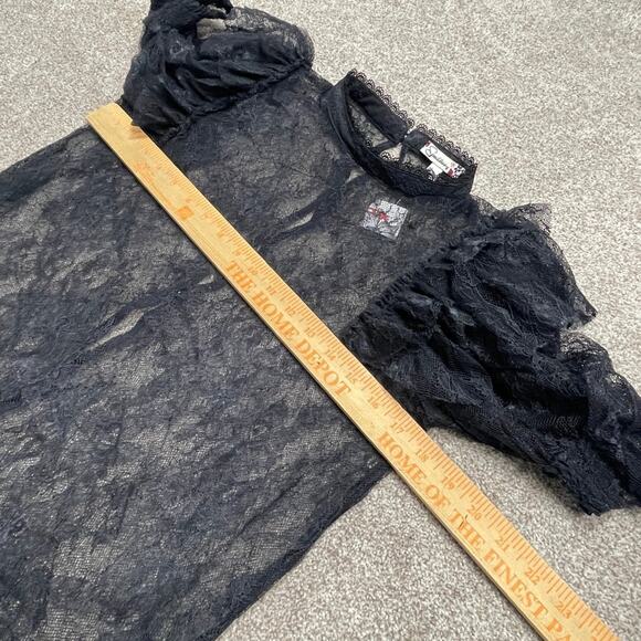 Romantic Gothic Black Lace top sz L Sheer coquette Scalloped Elegant Whimsigoth - Picture 10 of 12